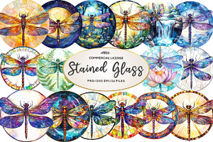 Round Dragonfly Stained Glass Clipar, an Illustration by CreationArt