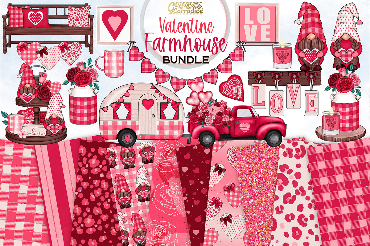 Rustic valentine clipart & patterns, a Pattern Graphic by Gaynor Carradice Designs (Photo 1 of 3)