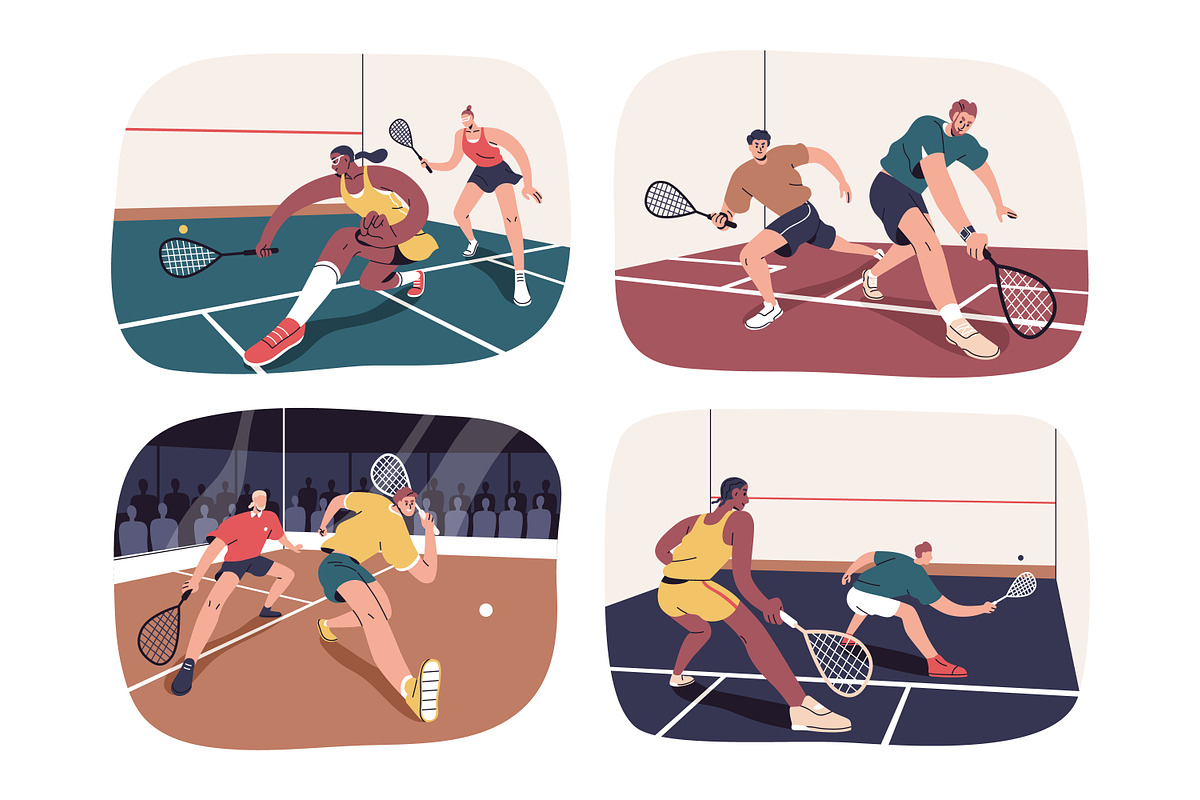 Squash players at sports court set, a Sport Illustration by Good Studio (Photo 1 of 5)