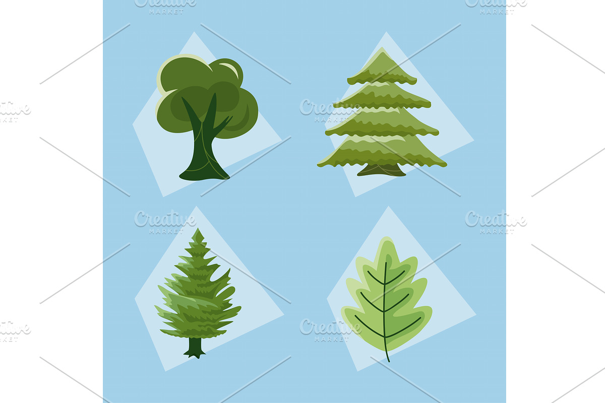 four trees nature icons, an Illustration by studiogstock