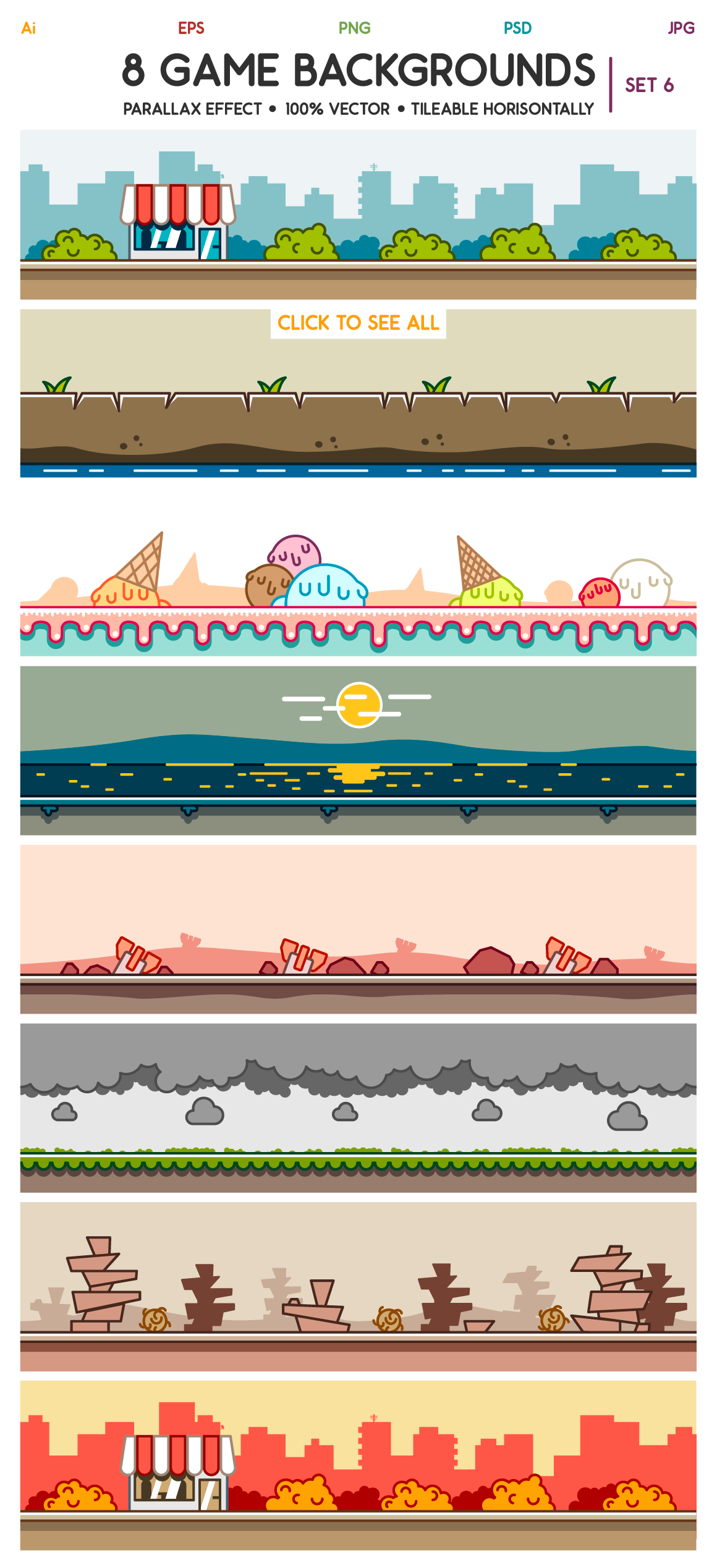 8 Game Backgrounds Set 6, an Illustration by yurakr