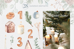 Christmas Advent Watercolor Cliparts