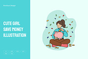 Cute Girl Save Money Illustration, an Object Illustration by Partikusi Design (Thumbnail 1 of 3)