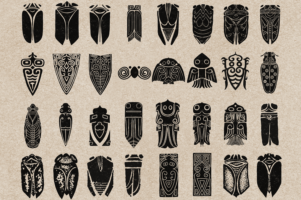 Chinese cicada stamps for Procreate, a Brush Add-On by TheWhiteCatLab (Photo 2 of 3)