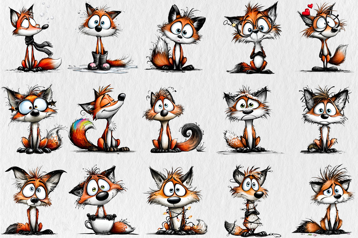 Whimsical Quirky Fox Clipart, a Seasonal Illustration by Rose Art (Photo 2 of 7)