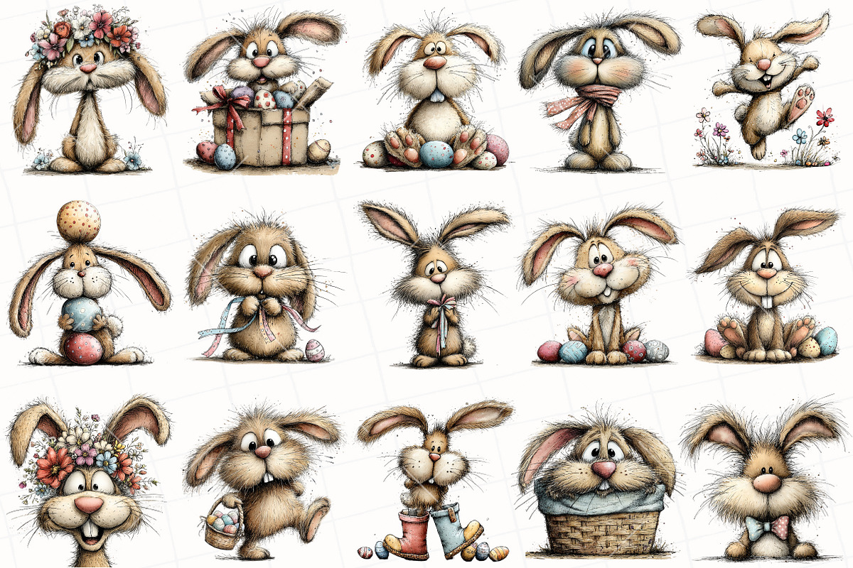 Whimsical Easter Bunny Clipart, an Illustration by OK Design (Photo 3 of 6)