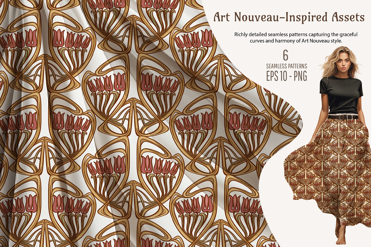 Art Nouveau Seamless Patterns Set, a Pattern Graphic by Elen-Lane (Photo 1 of 6)
