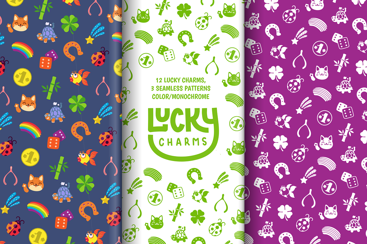 Lucky Charms Icons And Pattern, an Outline Icon by Iconka (Photo 1 of 6)