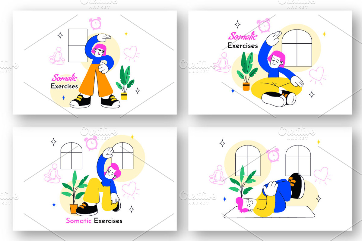 10 Somatic Exercises Illustration, a Person Illustration by denayunebgt (Photo 3 of 4)