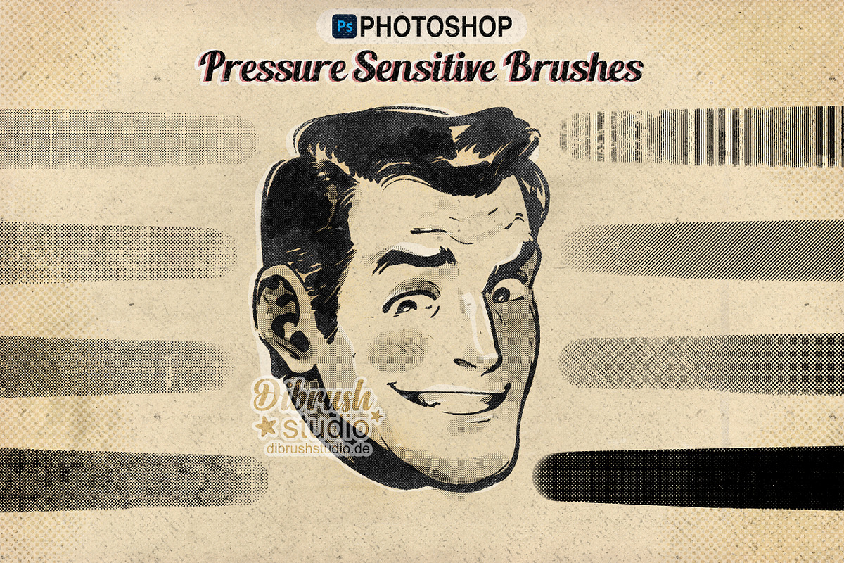 Photoshop - Vintage Halftone Brushes, a Brush Add-On by DiBrush Studio (Photo 7 of 7)