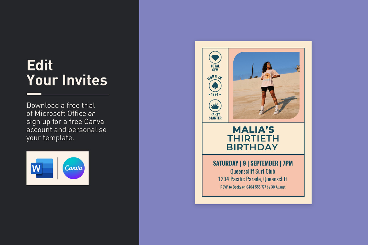 Malia Birthday Invitation, an Invitation Template by Mountain Folk Creative (Photo 2 of 7)