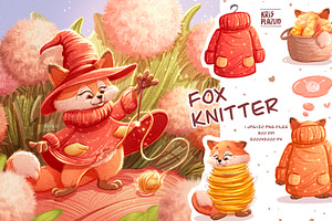 Fox Magic Knitter Clipart.