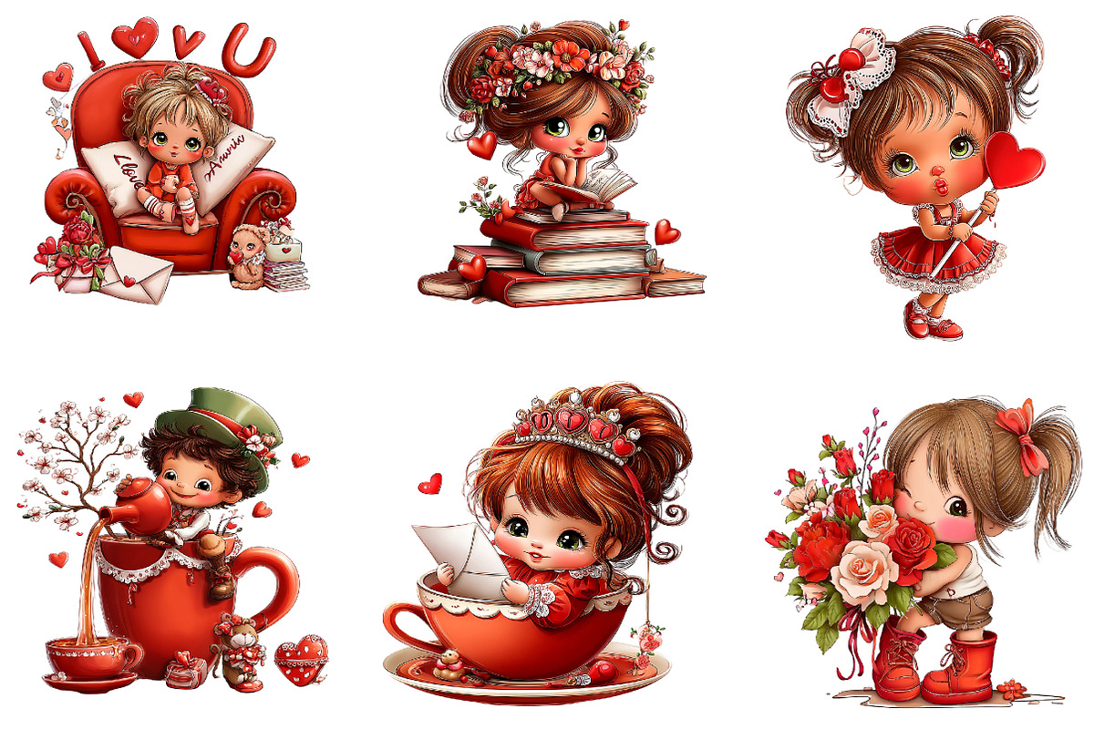 whimsical valentine clipart bundle, an Illustration by CreationArt (Photo 7 of 7)