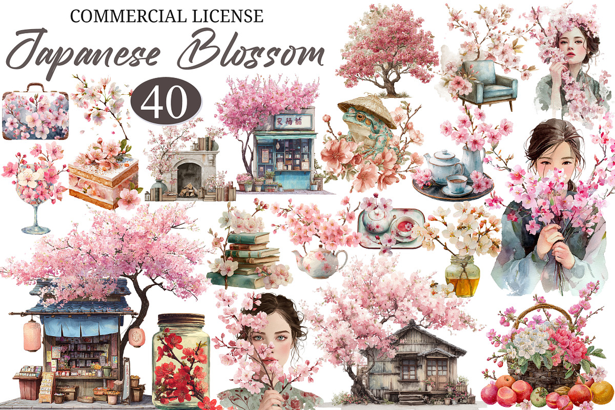 Japanese Blossom Floral Clipart, an Illustration by designcity5 (Photo 1 of 5)