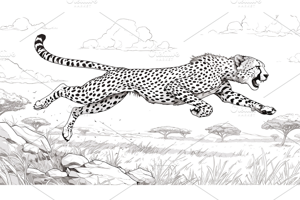 Beautiful Cheetah Running Across the, an Animal Illustration by LadadikArt