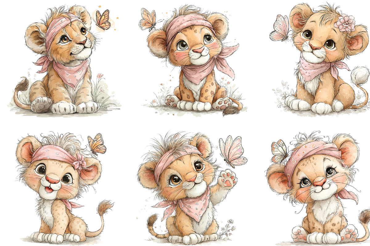 Baby Lion With Butterfly Clipart, an Illustration by CraftArtStudio (Photo 6 of 6)