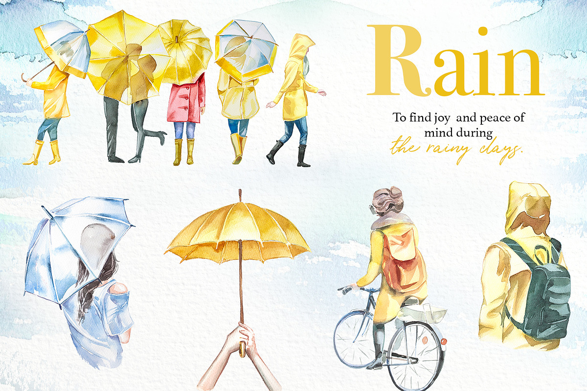 Watercolor Rain Clipart Set, a Seasonal Illustration by ArtCreationsDesign (Photo 7 of 12)
