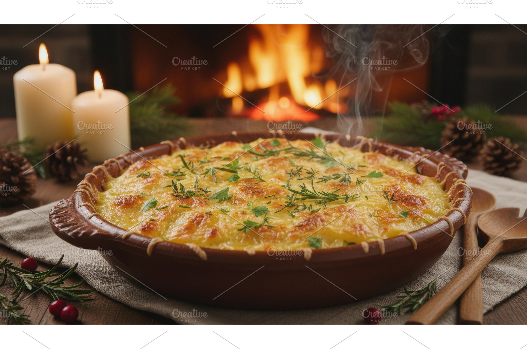 Steaming dish of potato gratin, a Holiday Photo by Igor Tichonow
