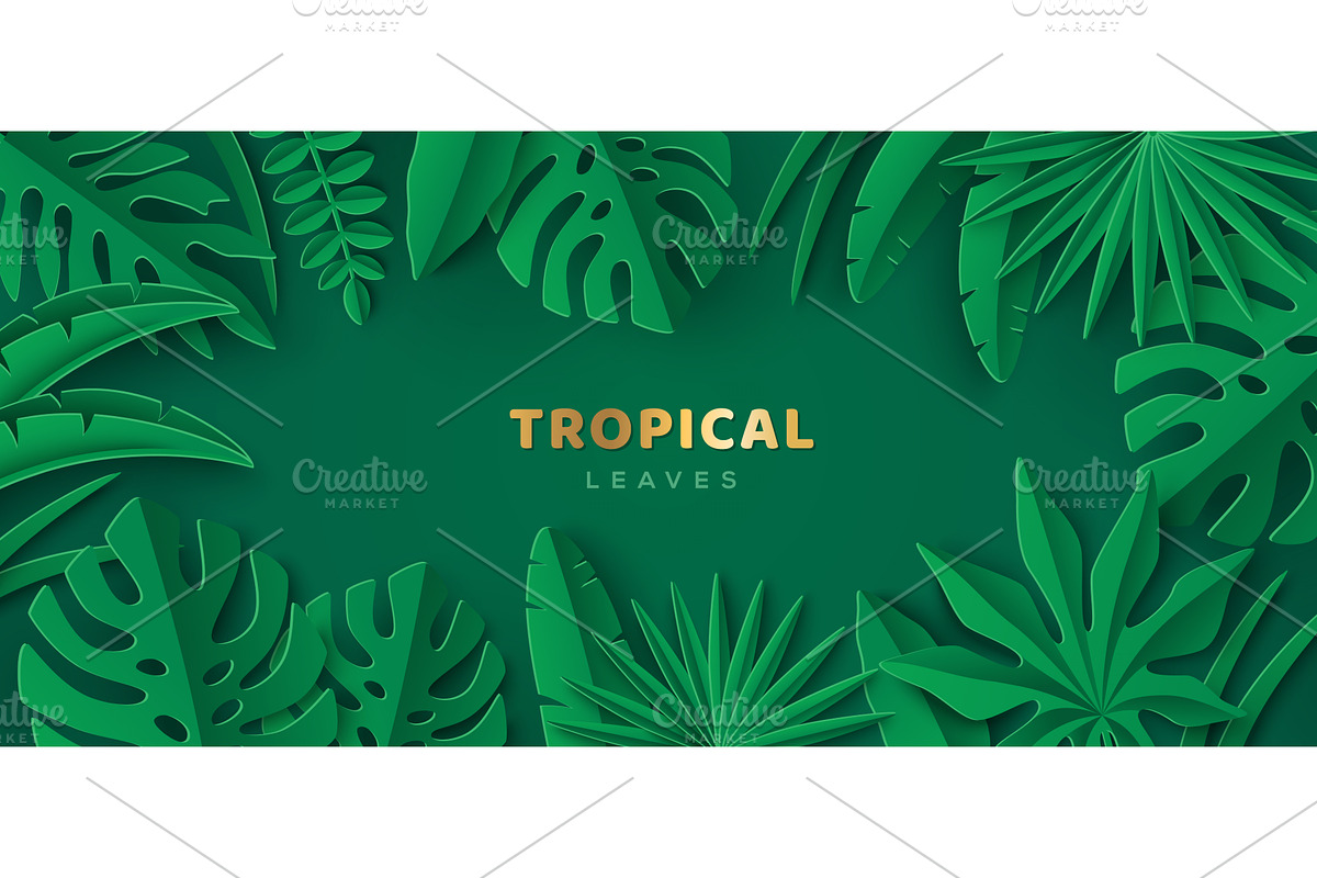 Tropical Leaves Frame Banner, a Texture Illustration by kotoffei