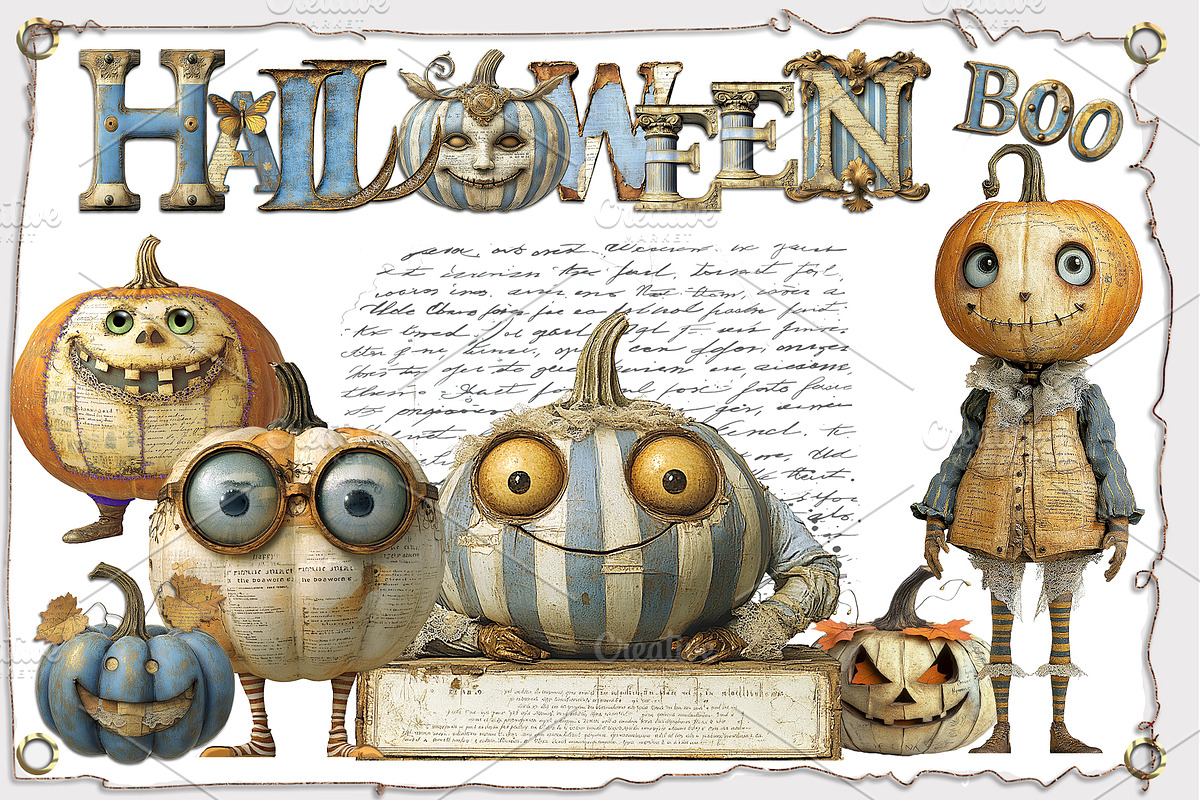 Quirky Halloween Pumpkin Clipart Kit, a Decorative Illustration by Area (Photo 13 of 17)