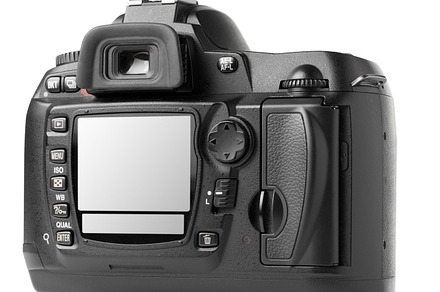 back of a modern DSLR camera, screen is cut with clipping path, a ...