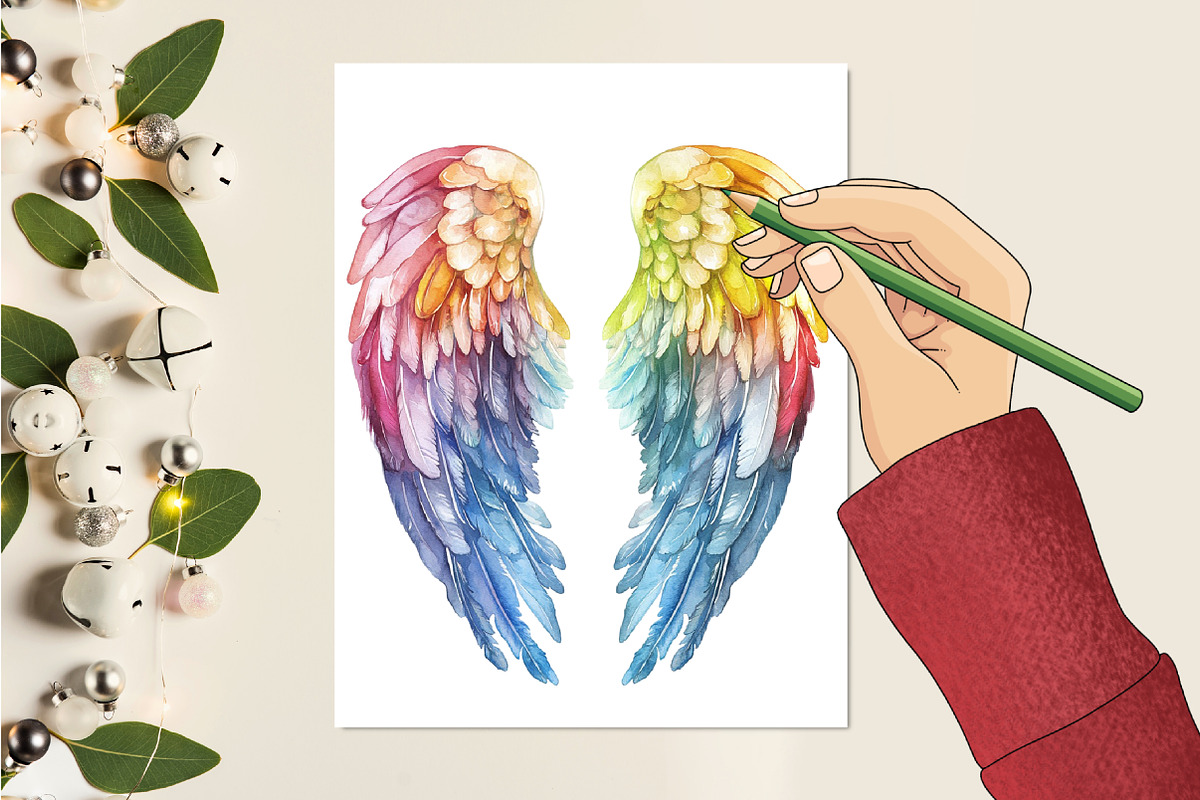 Rainbow Watercolor Angel Wings Png, an Illustration by RobertsArt (Photo 2 of 7)
