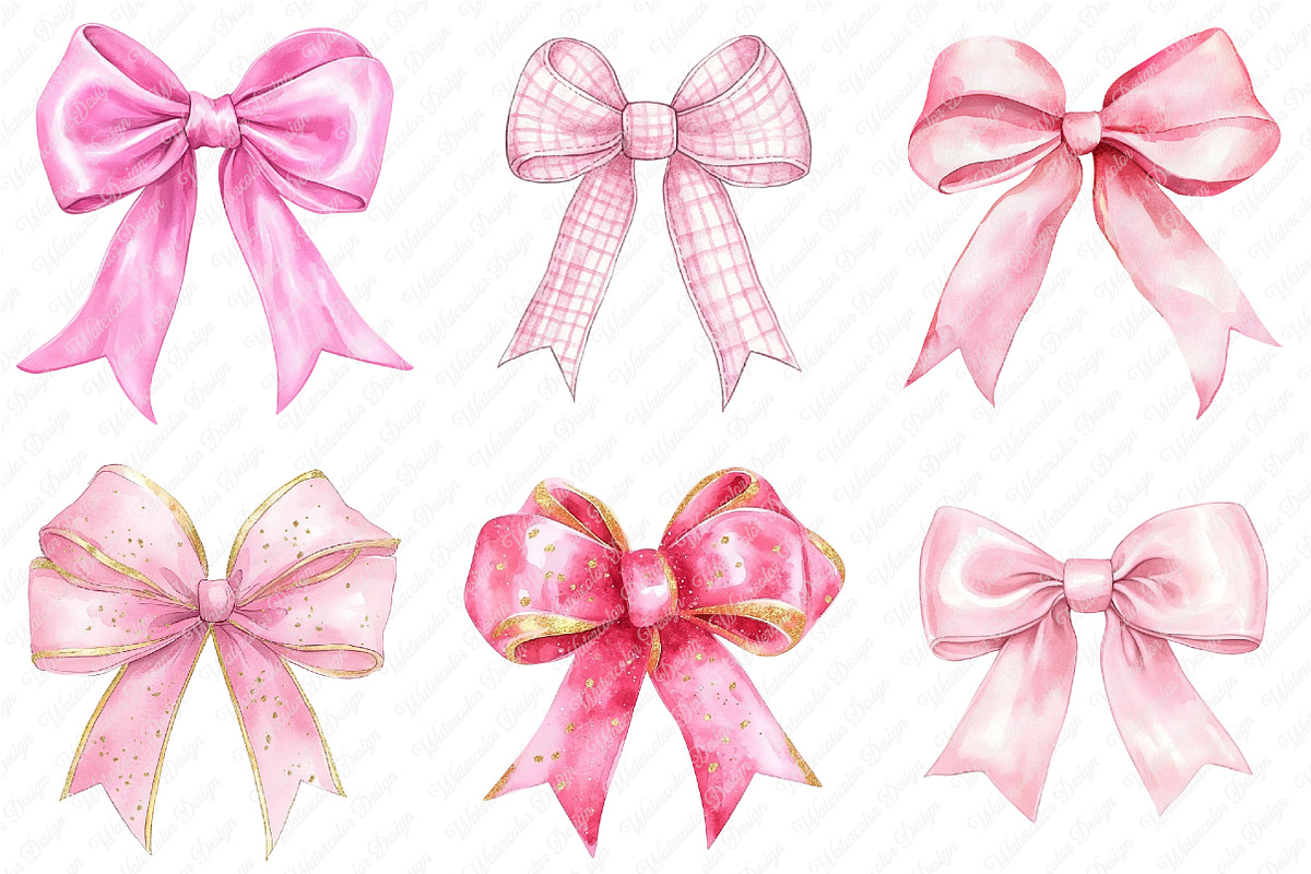 Pink Bow Clipart, Watercolor pngBow, an Illustration by Watercolor design (Photo 4 of 4)