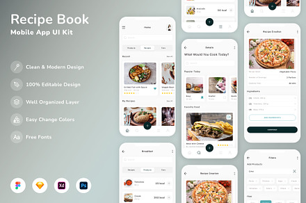 Recipe Book Mobile App UI Kit, an UI Kit Template by Betush