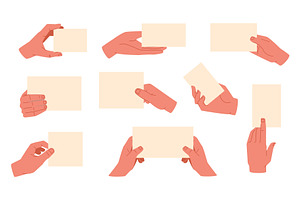 Set hands holding white cards. Empty, a Person Illustration by YummyBuum