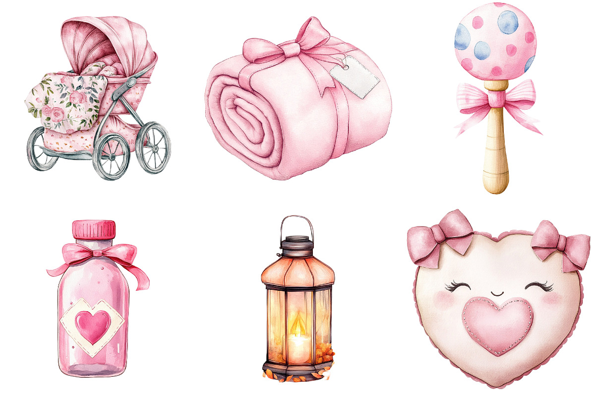 Pink Baby Girl Nursery Clipart, an Illustration by Watercolor design (Photo 3 of 4)