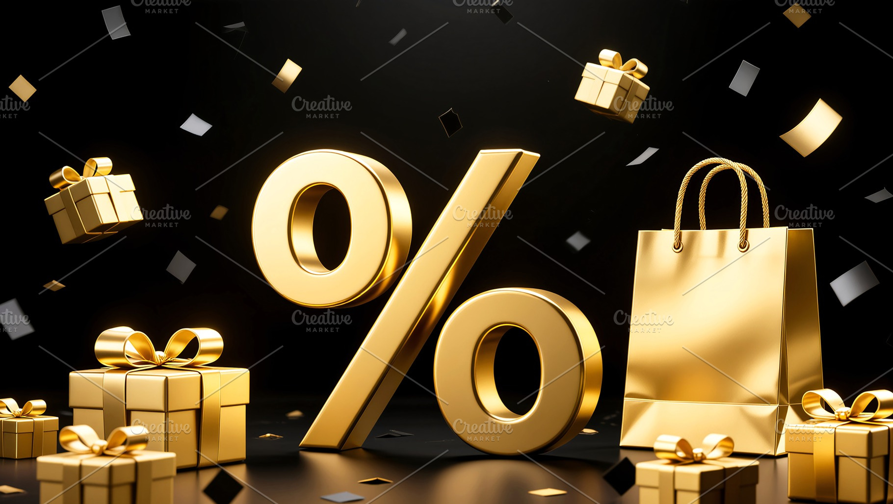 Golden Percentage Symbol with Gifts, a Business Photo by Rafoz