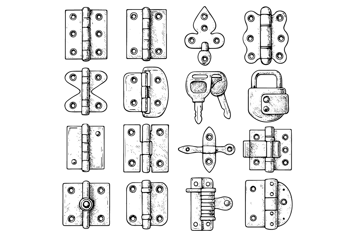 Door Hinges Engraving Set, an Object Graphic by nikagraphic