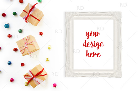 Christmas Frame Mockup Gift Boxes
