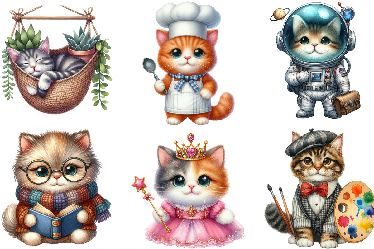 Funny Quirky Cats Clipart, an Illustration by Designking (Photo 3 of 4)