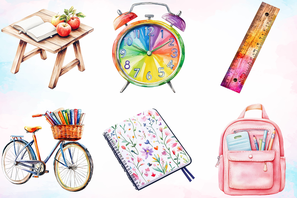 Watercolor Back To School Clipart, an Illustration by Canvas Craft (Photo 4 of 4)