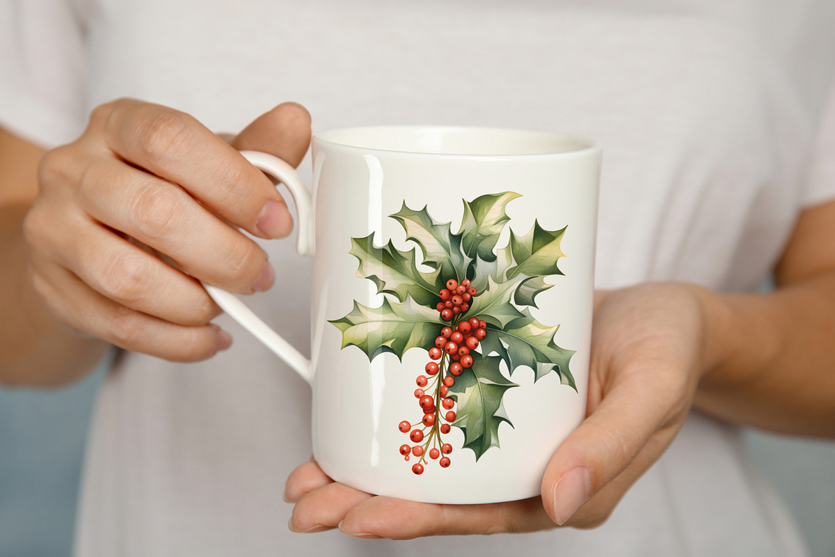 Christmas Holly Watercolor Clipart, a Decorative Illustration by Vasmila (Photo 4 of 6)