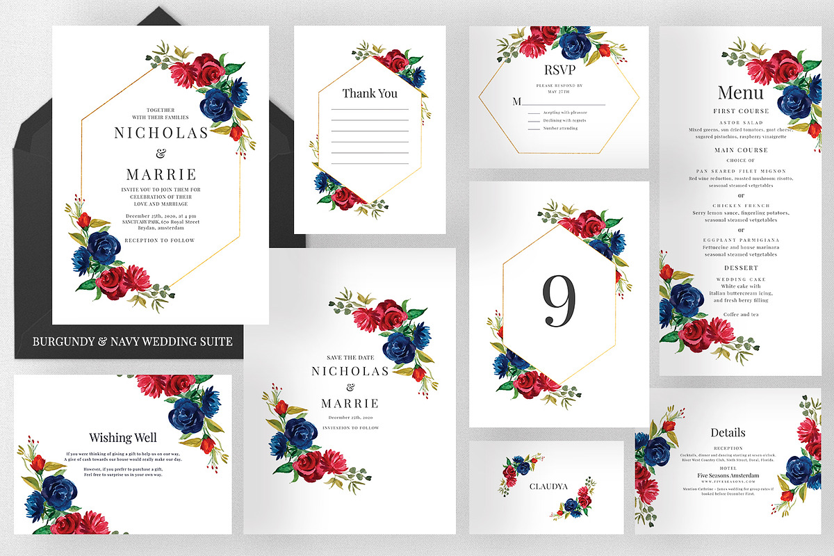 Burgundy & Navy Wedding Suite, an Invitation Template by Azka Creative (Photo 1 of 5)