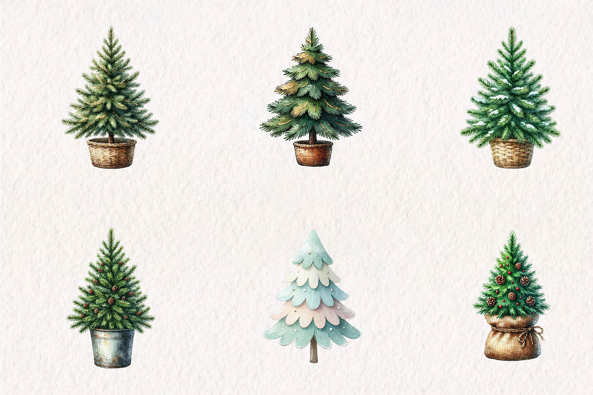Watercolor Christmas Tree Clipart, a Seasonal Illustration by CreationArt (Photo 2 of 7)