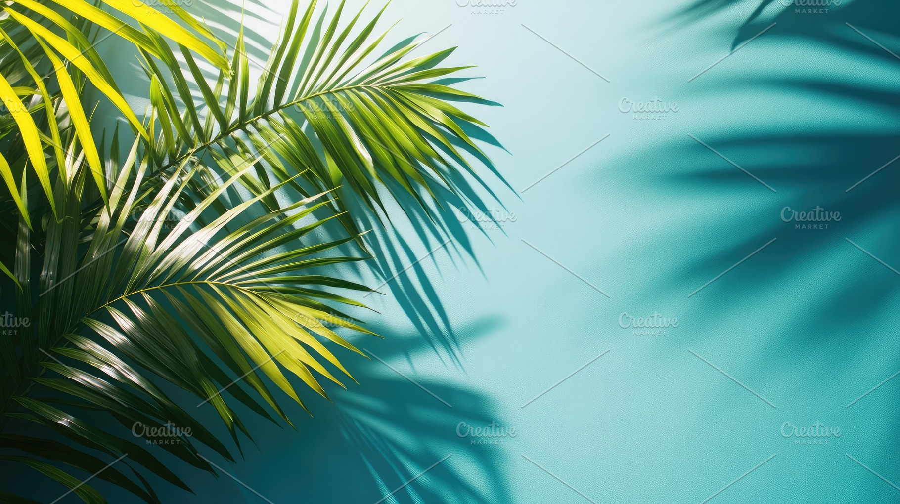 Tropical Palm Leaves,Blue Background, a Nature Photo by Virgo Studio