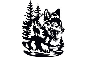 Wolf, Wolf Pack - Wildlife Stencils, an Animal Illustration by Digital-Clipart