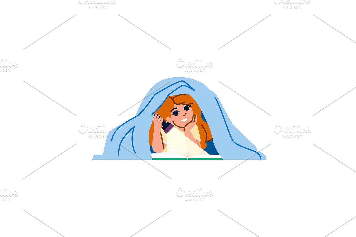 Girl reading with flashlight under, an Object Illustration by pikepicture