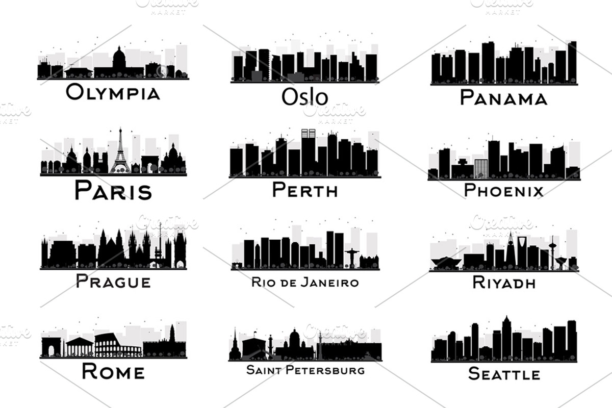 60 City Skyline Silhouettes Set, an Illustration by Booblgum (Photo 5 of 10)