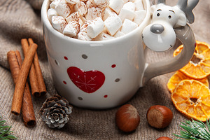 Reindeer mug filled with hot chocolate and marshmallows, a Holiday Photo by Olena Rudo
