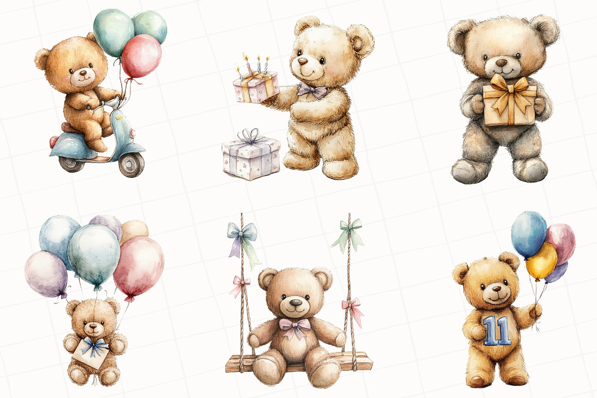 Birthday Teddy Bear Clipart, an Illustration by OK Design (Photo 3 of 5)