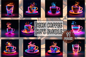 Neon Coffee Cups Graphic Bundle