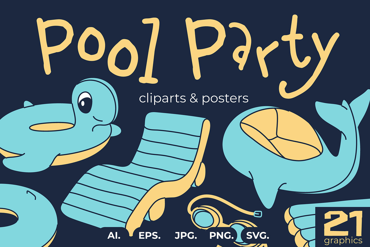 Pool Party - Summer Vector & Posters, a Seasonal Illustration by Panna Limon Store (Photo 1 of 7)
