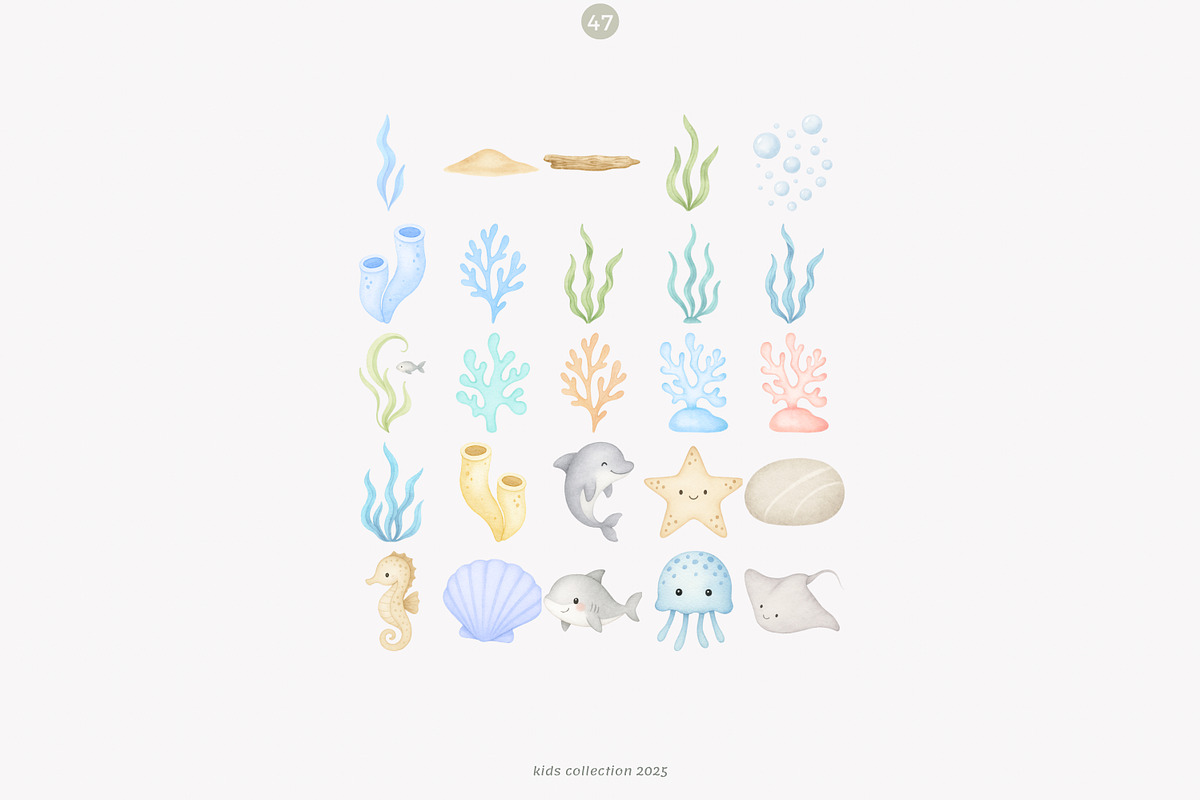 watercolor under the sea clipart, a Decorative Illustration by Pink Studio Art (Photo 8 of 9)