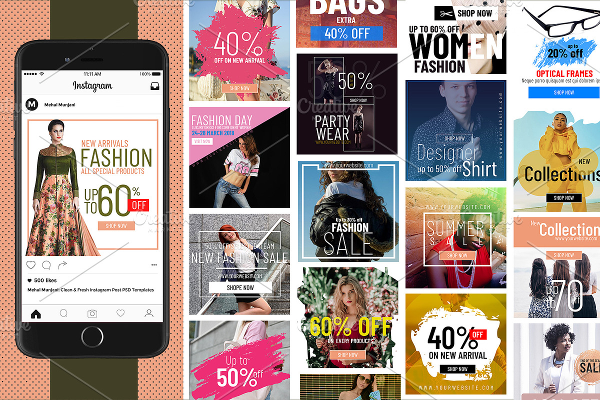 20 Fashion Instagram Post Templates, a Social Media Template by Mehul Munjani (Photo 2 of 4)