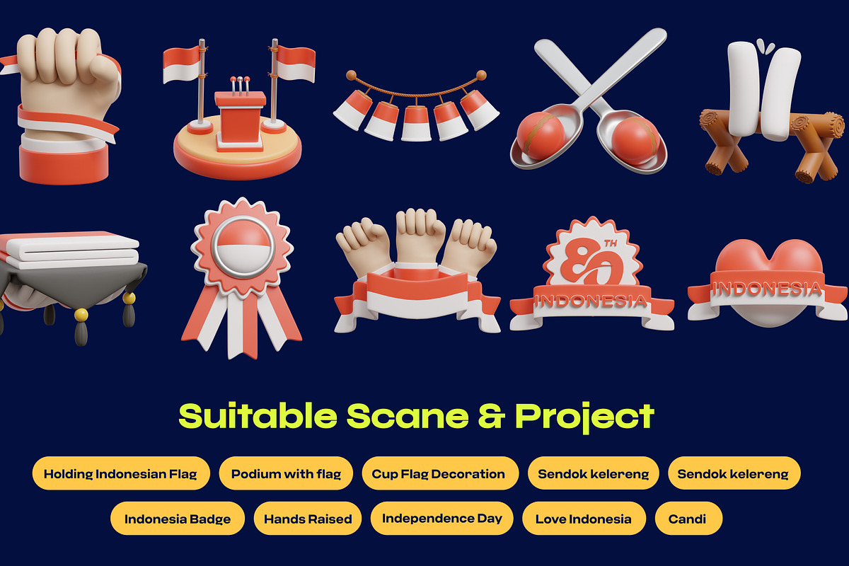 Indonesia Independence Day 3D Icon, a Characters & Person 3D Model by orenjidesign (Photo 3 of 8)