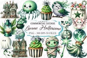 Green & White Halloween Clipart, a Graphic by designcity5